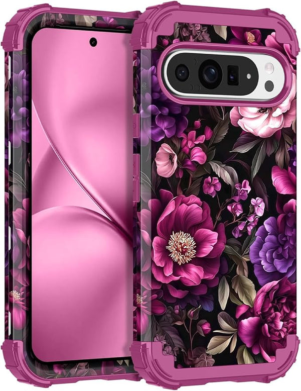 LONTECT Google Pixel 10/10 Pro Case – Floral, Shockproof (Magenta)